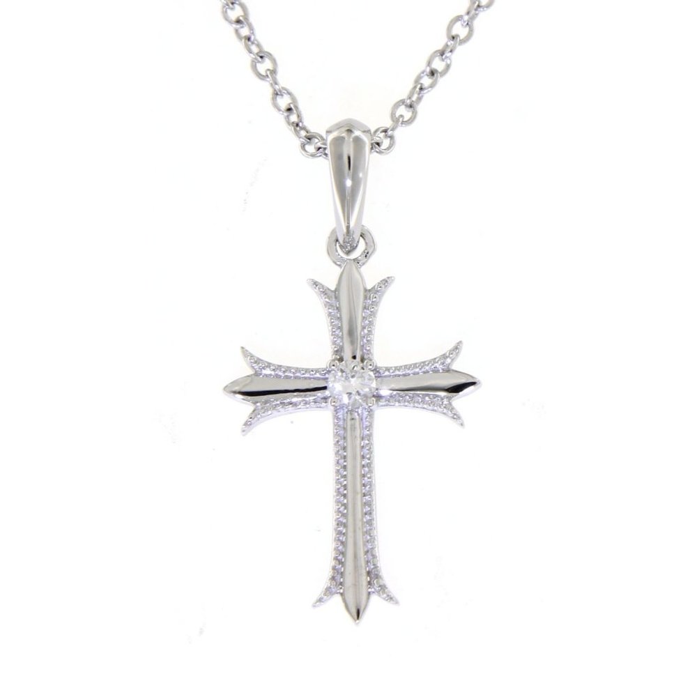 Solitaire Diamond Cross Religious Pendant White Gold